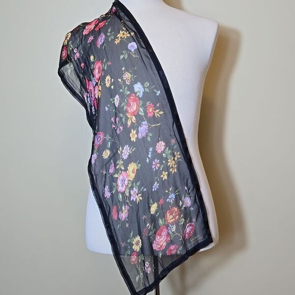 Lauren Ralph Lauren 100% Silk Dark Floral Scarf Green Label Heritage Old Money - Picture 2 of 14